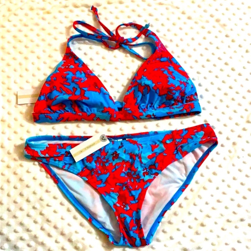 O'Neill Red and Blue Bikini Set